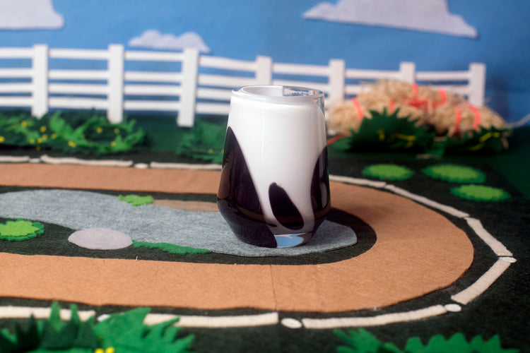 Black American Paint Thoroughbred Tumbler in a field